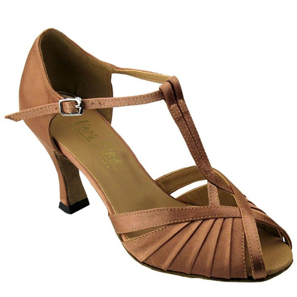 VERY FINE 2707 DANCE SHOES:BROWN SATIN 2.5" HEEL, SIZE 8